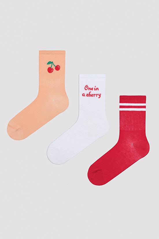 Cherry Tennis Kırmızı 3lü Soket Çorap - 1