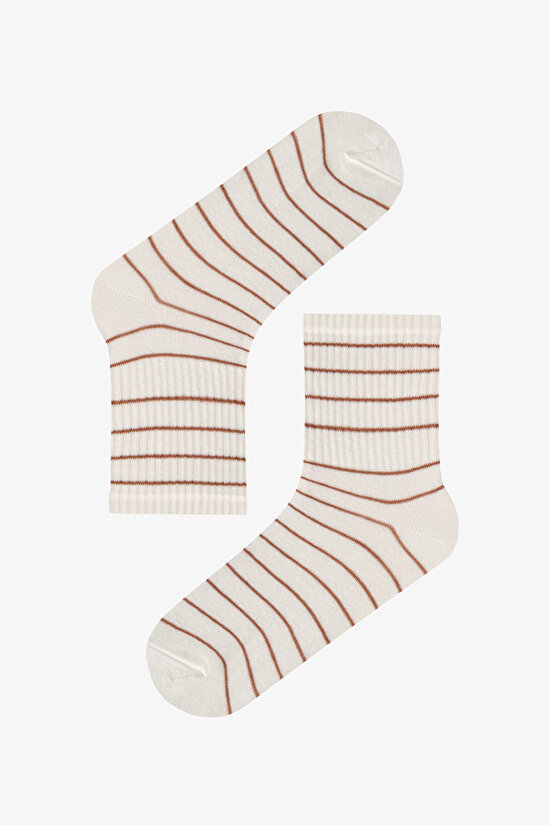 Brown Beige Browny Bowtie Bow Print Cotton 3 Pack Ankle Socks - 2