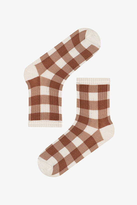 Brown Beige Browny Bowtie Bow Print Cotton 3 Pack Ankle Socks - 3