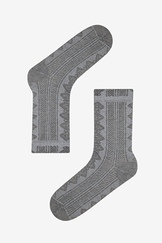 Jacquard Spiral 4lü Açık Gri Burun Dikişsiz Soket Çorap - 3