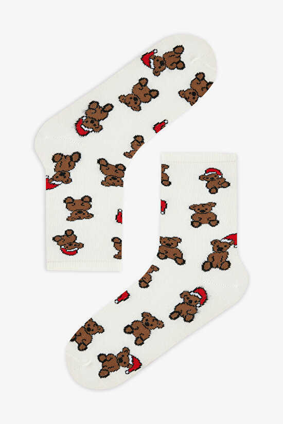 2 Çift Pamuklu Yeni Yıl Aycık Desenli Kutulu Soket Çorap - 3