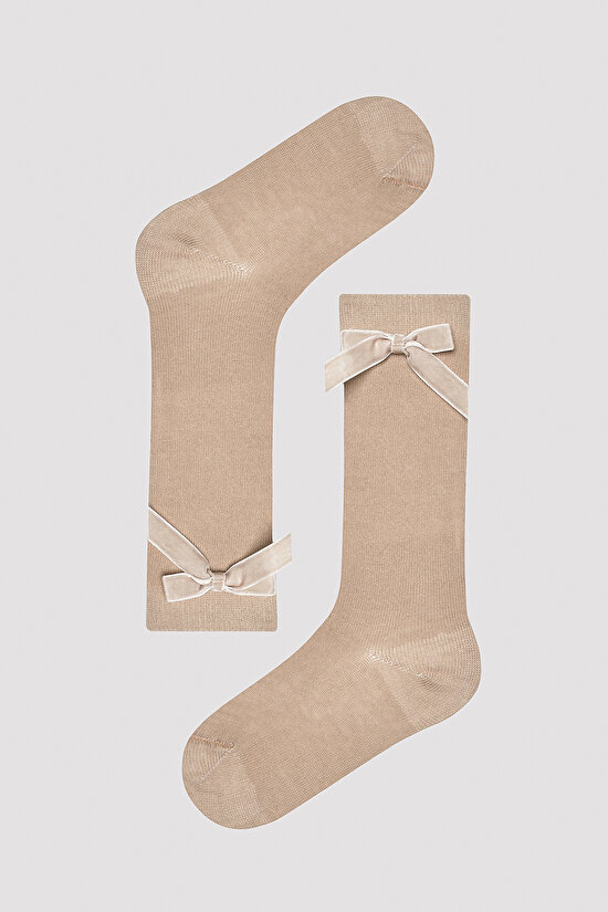 Girl Brown Ribbon Sock - 1