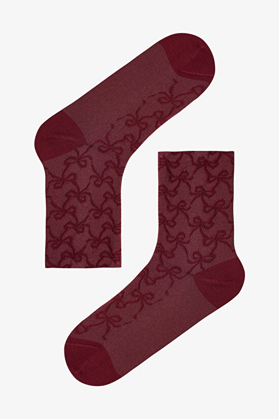 2 Pairs Seamless Toe Cotton Colorful Embossed Bow Pattern Socket Socks - 4