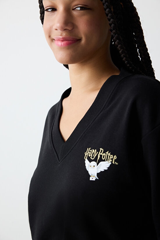 Siyah V Yaka Harry Potter Baskılı Sweatshirt Siyah V Yaka Harry Potter Baskılı Sweatshirt - 3