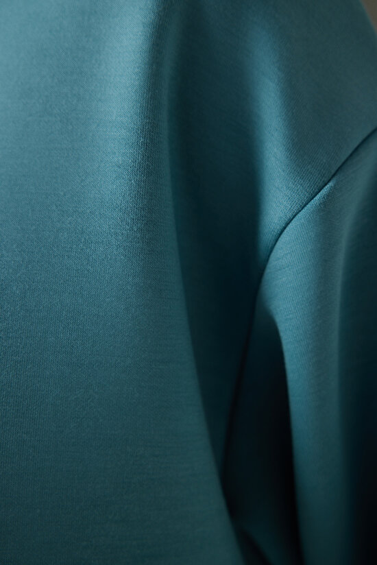 Turkuaz Mavi Yarım Fermuarlı Kapüşonlu Silky Touch Sweatshirt - 5