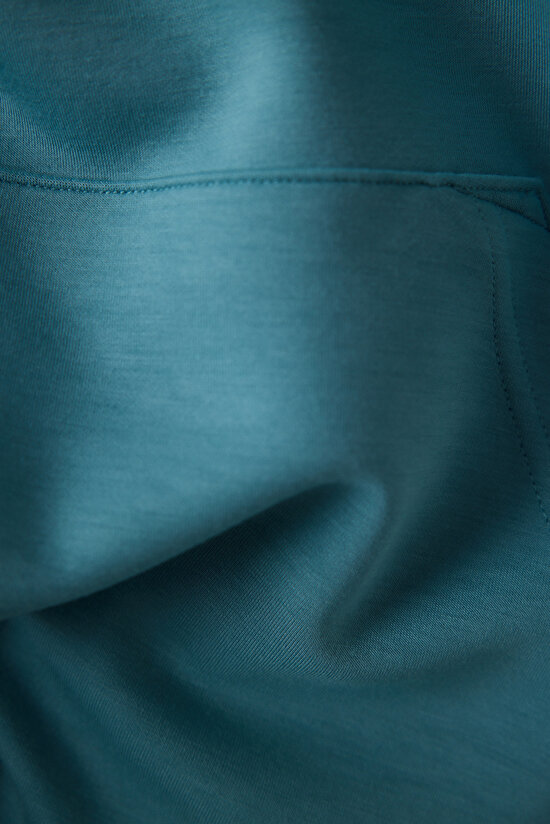 Turkuaz Mavi Yarım Fermuarlı Kapüşonlu Silky Touch Sweatshirt - 6