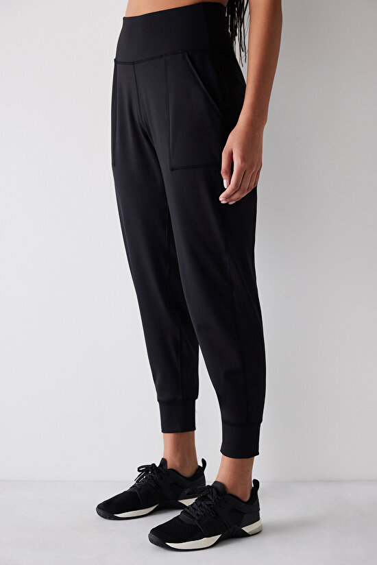 Cep Detaylı Siyah Yoga Pantolonu - 1