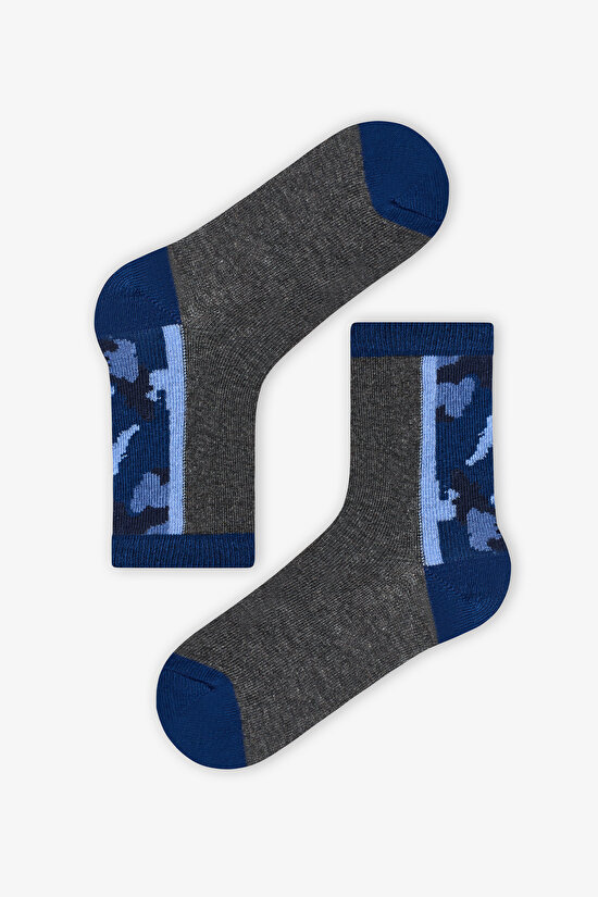 Erkek Çocuk Blue Shade Camo Kamuflaj Desenli Pamuklu 4 Çift Soket Çorap - 2