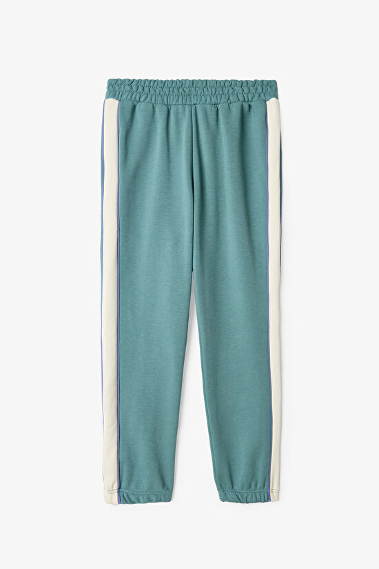 Koyu Yeşil Kız Çocuk Biyeli Yüksek Bel Oversize Jogger Eşofman Altı - 1