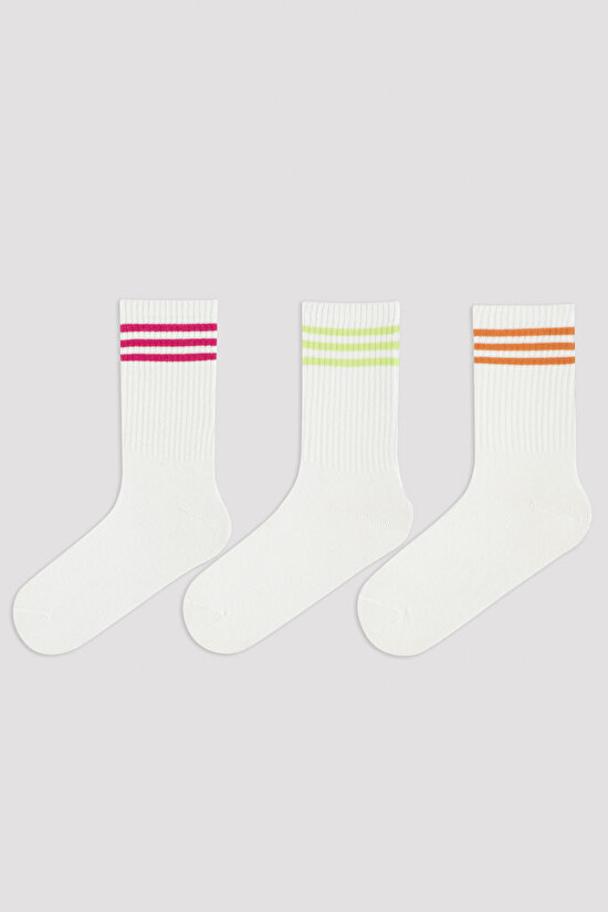 Renkli Çizgili 3lü Soket Çorap - 1