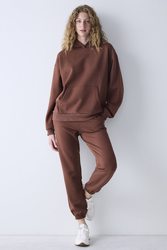 Oversize Active Kahverengi Hoodie Hırka - 3