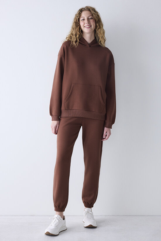 Oversize Active Kahverengi Hoodie Hırka - 4