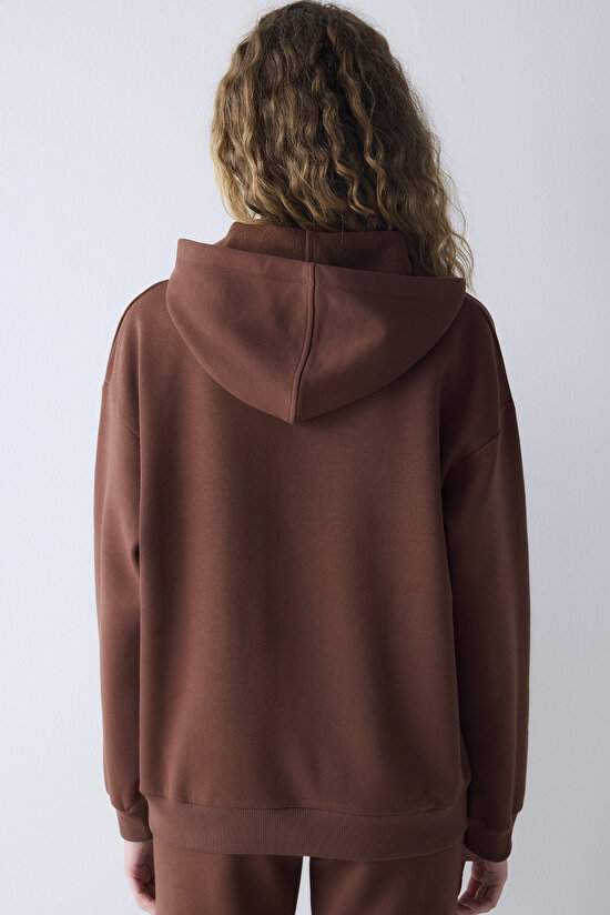 Oversize Active Kahverengi Hoodie Hırka - 6