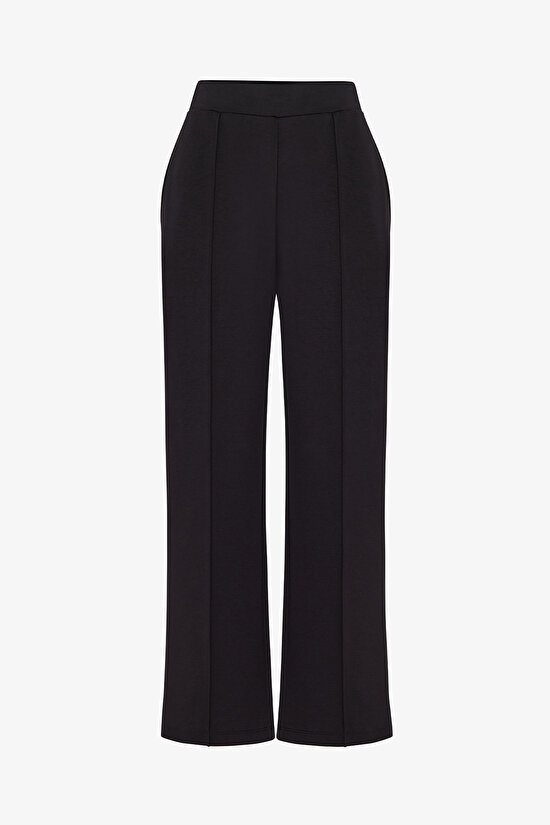 Black Modal Straight Nervour Trousers - 1