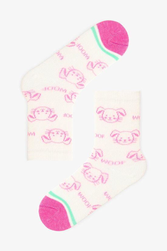 Çok Renkli Kız Çocuk Pinky Woof 4lü Soket Çorap - 4