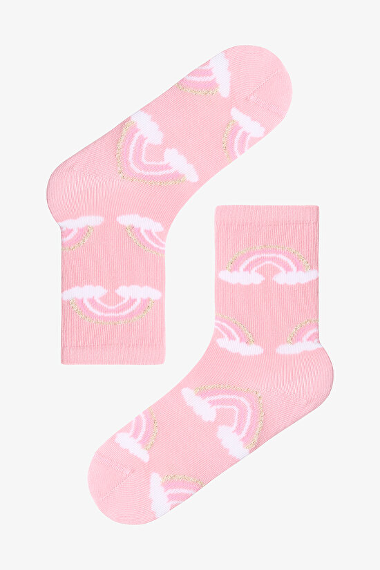 Çok Renkli Kız Çocuk Pink Rainbow Unicorn 4lü Soket Çorap - 4