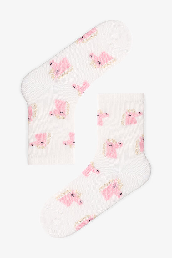 Çok Renkli Kız Çocuk Pink Rainbow Unicorn 4lü Soket Çorap - 5