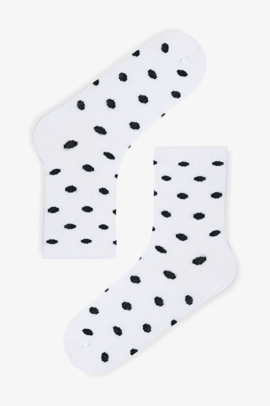 Siyah Beyaz Relax Dotted 5li Soket Çorap - 4