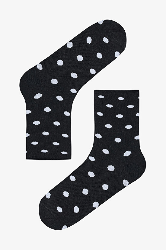 Siyah Beyaz Relax Dotted 5li Soket Çorap - 5