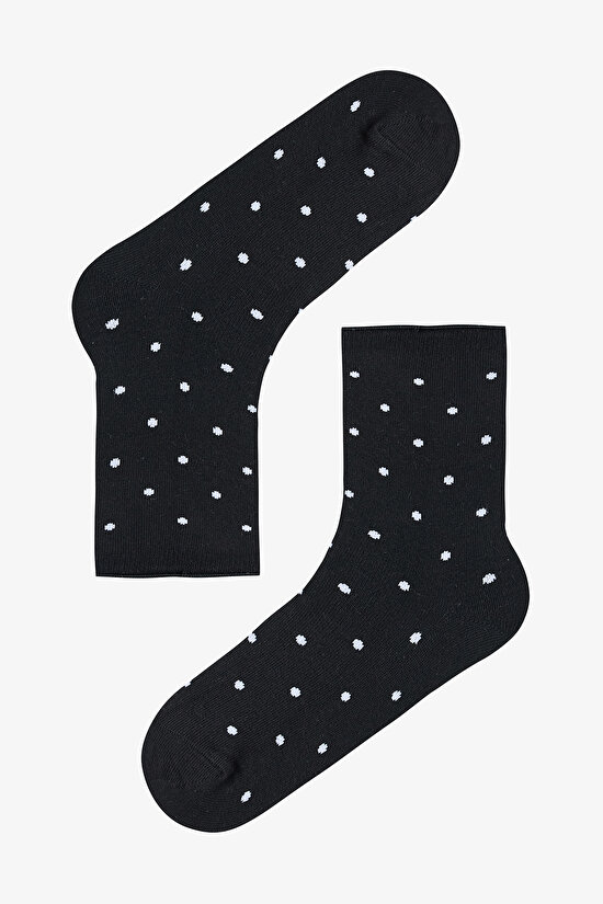 Siyah Beyaz Relax Dotted 5li Soket Çorap - 6