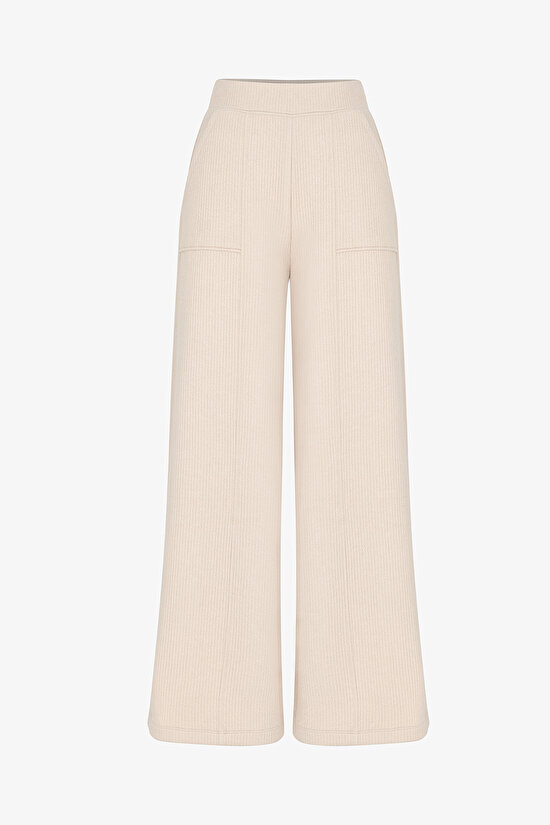 Pastel Bej Fitilli Dikiş Detaylı Pantolon - 1