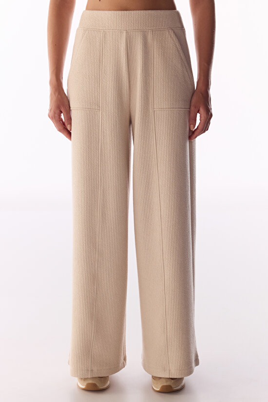 Pastel Beige Rib Stitch Trousers - 2