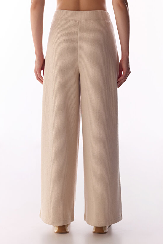Pastel Beige Rib Stitch Trousers - 3