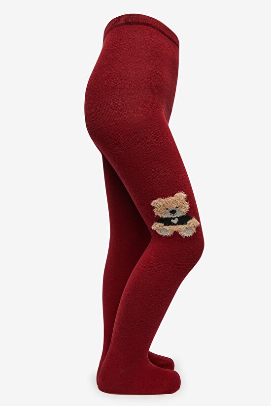 Pretty Teddy Bear Bordo  Külotlu Çorap - 3