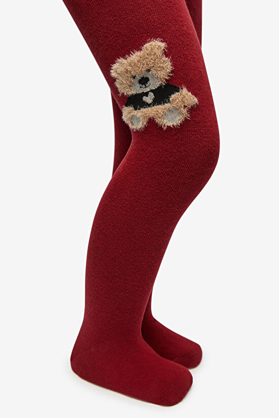 Pretty Teddy Bear Bordo  Külotlu Çorap - 5
