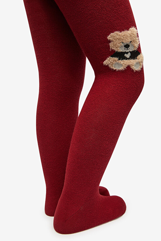 Pretty Teddy Bear Bordo  Külotlu Çorap - 6