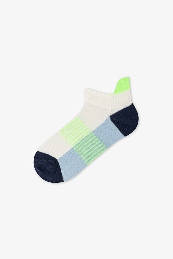 Renkli Erkek Çocuk Neon Green Blue 3'lü Tab Patik Çorap - 2