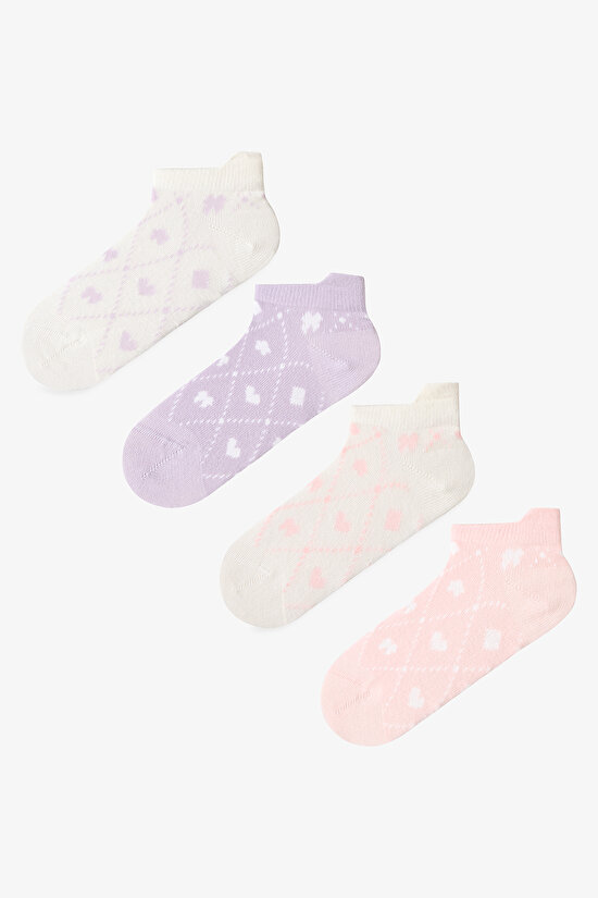 Renkli Kız Çocuk Softy Hearts 4'lü Patik Çorap - 1