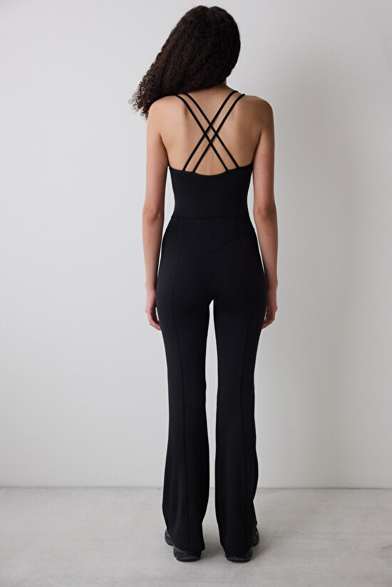 Siyah Sırtı Çapraz Kolsuz Uzun Tulum - 5