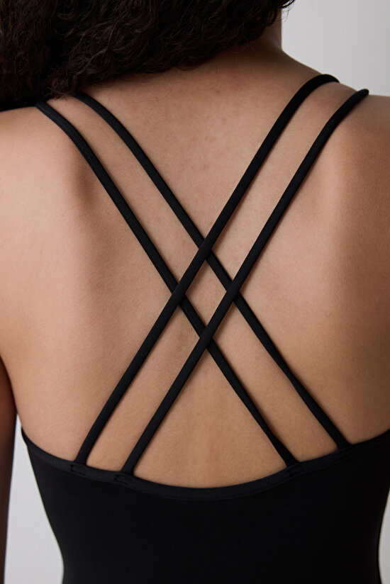 Siyah Sırtı Çapraz Kolsuz Uzun Tulum - 6