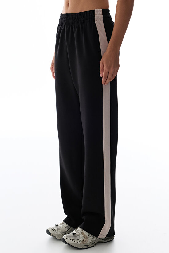 Siyah İpeksi Dokunuş Silky Touch Şerit Detaylı Pantolon - 3