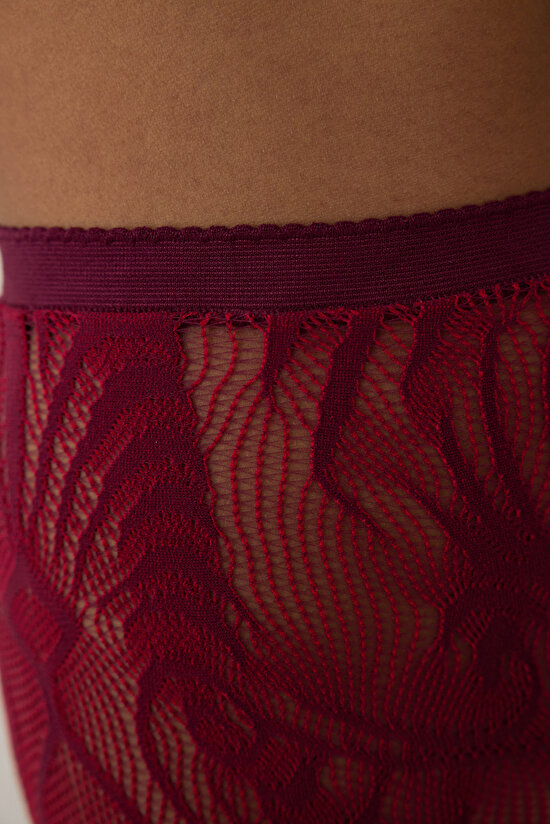 Bordo Duo File Etnik Desenli 15 Denye İnce Külotlu Çorap - 4