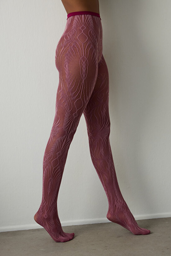 Açık Pembe Duo Etnik Desenli 15 Denye İnce Külotlu Çorap - 5