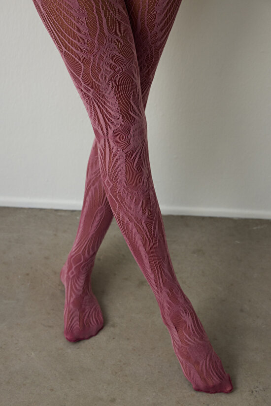 Açık Pembe Duo Etnik Desenli 15 Denye İnce Külotlu Çorap - 6