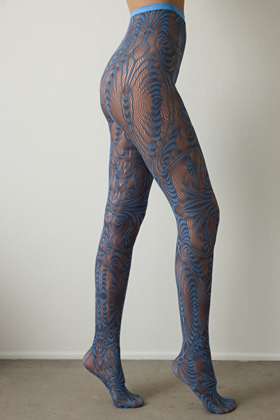 Kahverengi Duo File Etnik Desenli 15 Denye İnce Külotlu Çorap - 2