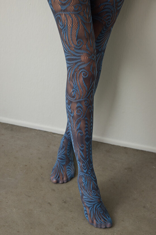 Kahverengi Duo File Etnik Desenli 15 Denye İnce Külotlu Çorap - 3