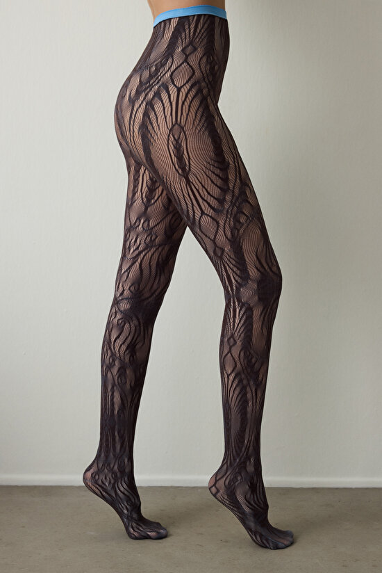 Kahverengi Duo File Etnik Desenli 15 Denye İnce Külotlu Çorap - 6