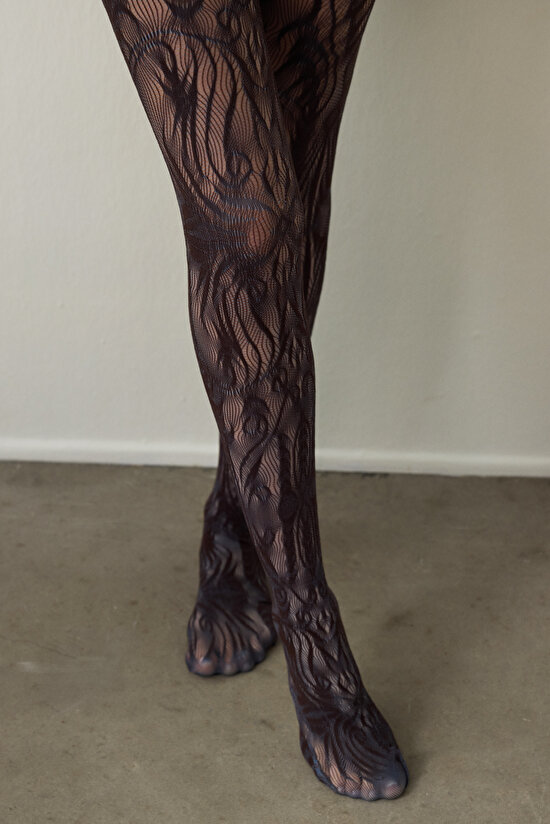 Kahverengi Duo File Etnik Desenli 15 Denye İnce Külotlu Çorap - 7