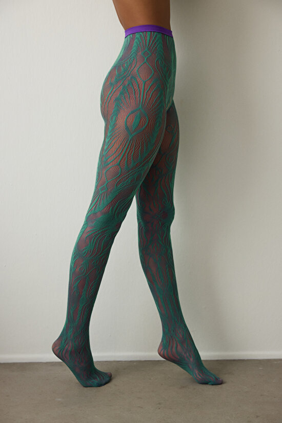 Mor Pembe Duo File Etnik Desenli 15 Denye İnce Külotlu Çorap - 5