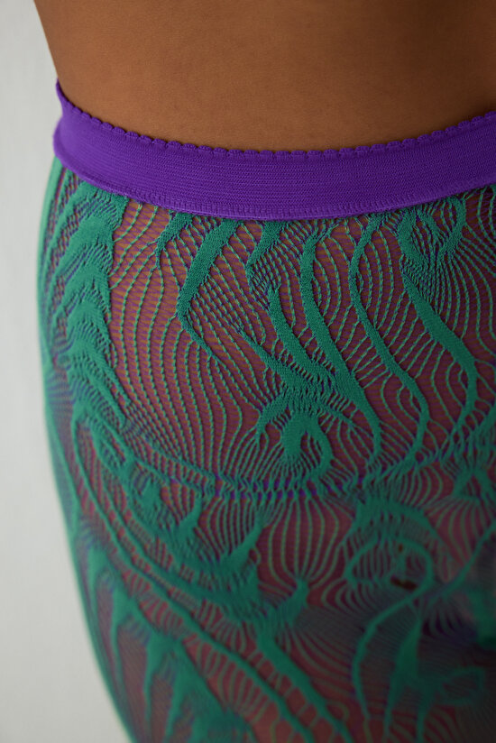 Mor Pembe Duo File Etnik Desenli 15 Denye İnce Külotlu Çorap - 6