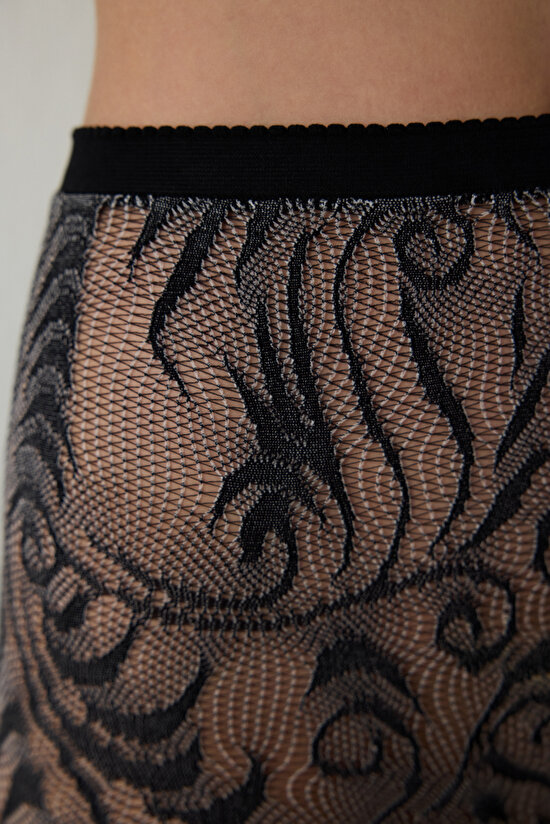 Siyah Duo File Etnik Desenli 15 Denye İnce Külotlu Çorap - 4