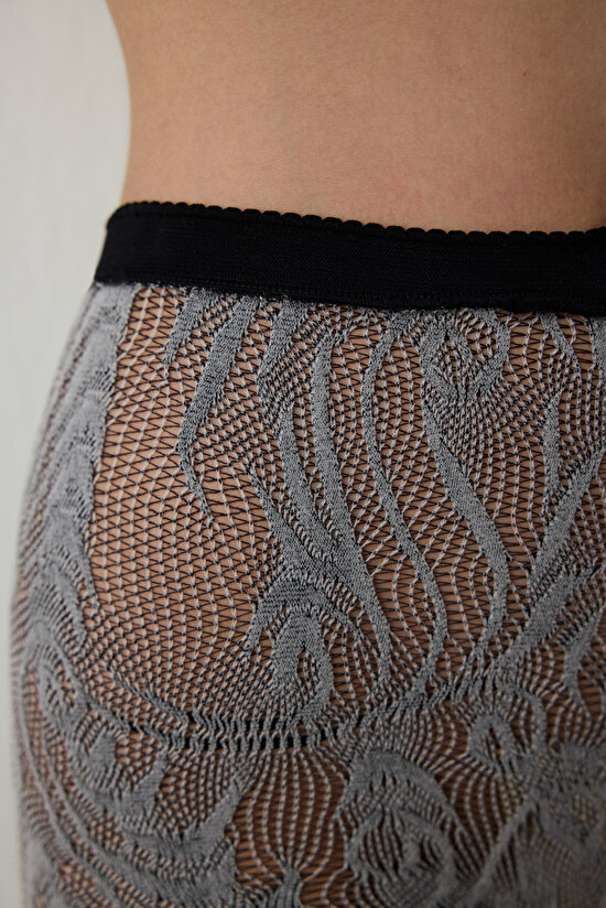 Siyah Duo File Etnik Desenli 15 Denye İnce Külotlu Çorap - 8