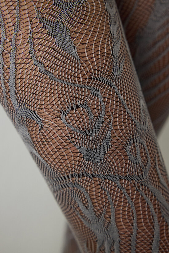 Siyah Duo File Etnik Desenli 15 Denye İnce Külotlu Çorap - 9