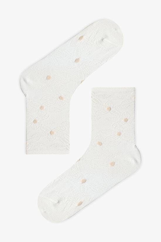 Floral Jacquard 2'li Soket Çorap - 2