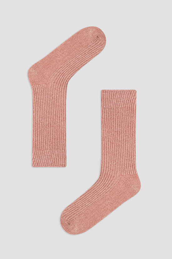 Pudra Pembe Chenille Termal Soket Çorap - 1
