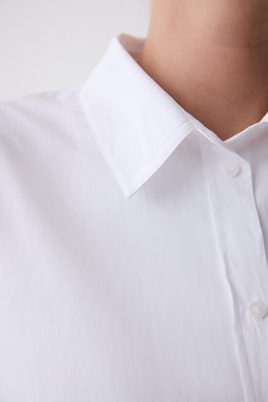 Beyaz Poplin Oversize Gömlek - 5